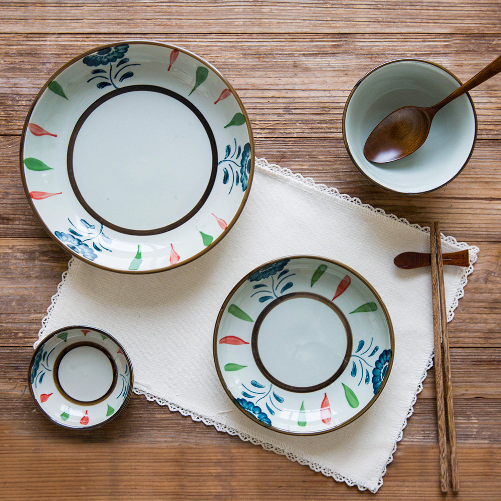 摩登主妇一人食日式餐具套装8件套 太阳花午餐面碗筷勺餐碟套