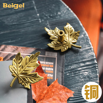 Maple leaf pure copper handle wardrobe cabinet door brass handle light luxury gold cabinet handle leaf French kitchen door handle