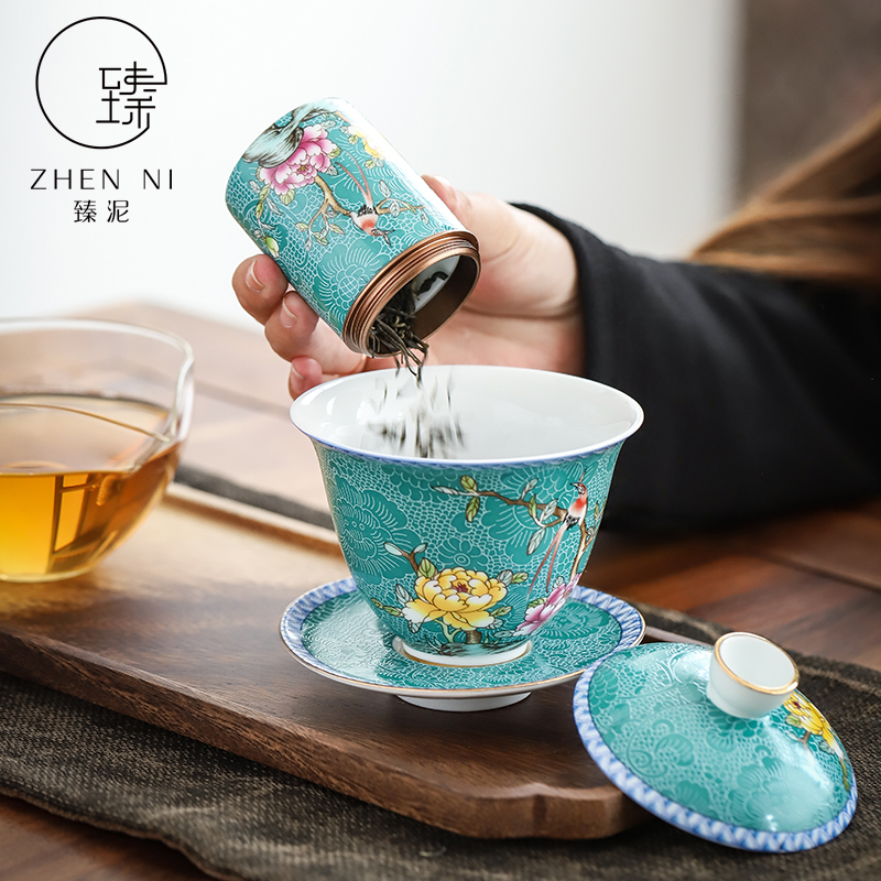 By mud colored enamel small mini caddy fixings manual alloy ceramic sealed storage tank and tea, portable tea warehouse