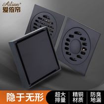 Black all copper deodorant floor drain Shower room bathroom Washing machine floor drain Antique invisible floor drain Large displacement floor drain