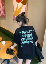 Zhou Xingxing ~ niche age-reducing loose short-sleeved T-shirt Hong Kong style letter printing large size womens clothing 2022 summer new women