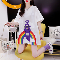 2022 summer new large size womens Korean version 200 jin fat MM all-match thin cartoon T-shirt short-sleeved age-reducing top