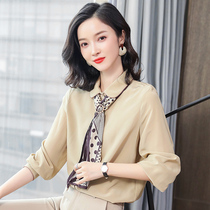 Fashion chic womens foreign air display slim high-quality upscale mulberry silk 2021 Spring loaded new womens real silk shirt