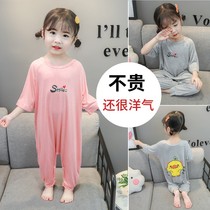 Childrens pajamas summer thin childrens girls 1-3 years old 6 summer Modale cotton conjoined clothes for little girls home clothes