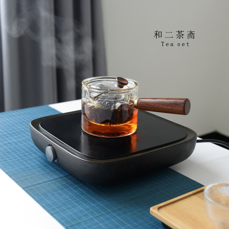 Cooking pot heat resistant high temperature resistant glass transparent solid wood tea pu - erh tea kungfu tea set filter teapot side handle