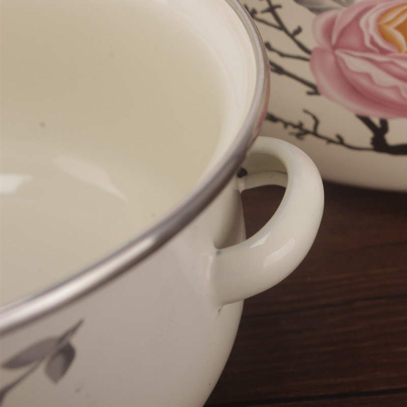 Enamel bowls with cover with the rural wind upset with Enamel pot three - piece Enamel rainbow such as bowl soup pot mercifully milk pan is small