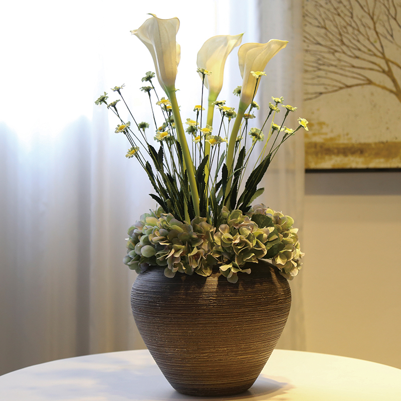 Jingdezhen ceramic coarse pottery retro black black mesa decoration decorative vase simulation flower flower flower implement suit furnishing articles