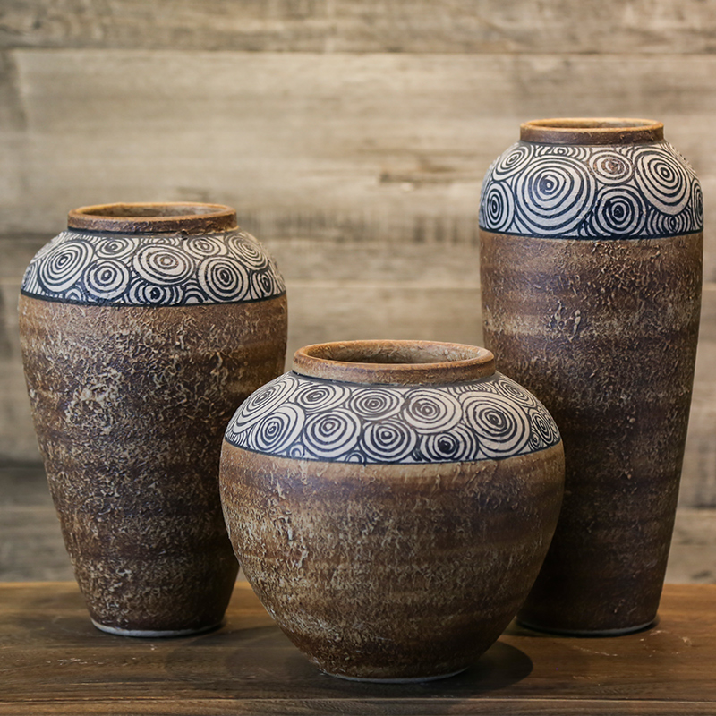 Coarse pottery vase retro mesa jingdezhen household flower earthenware jar creative ceramic sitting room adornment is placed