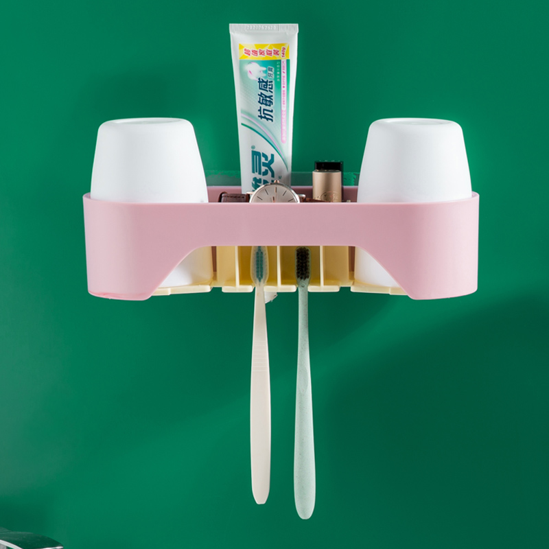 不锈钢牙刷架免打孔卫生间浴室漱口杯套装电动牙刷架子牙膏置物架