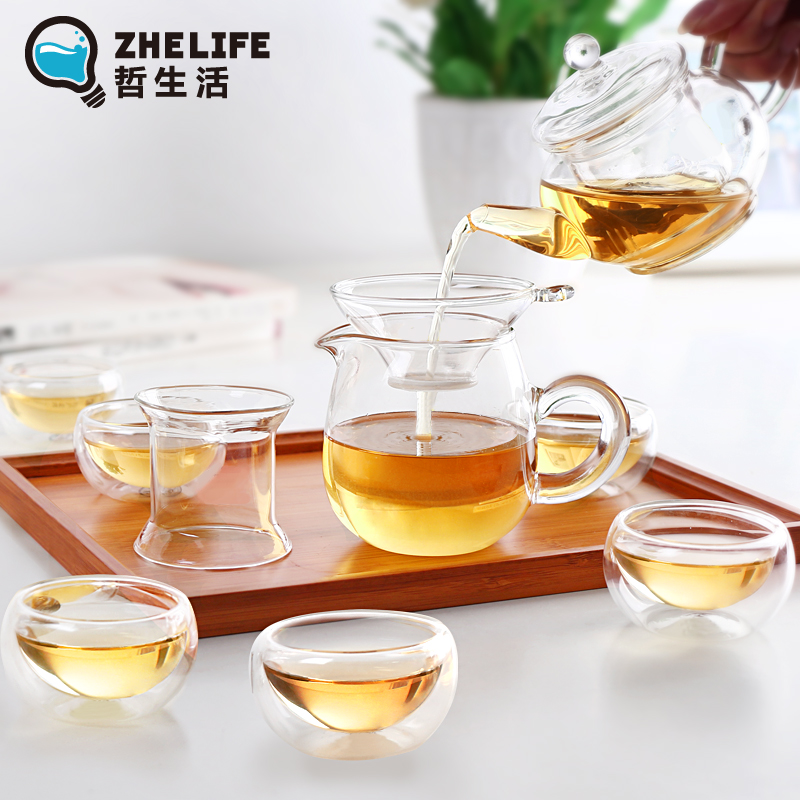 Heat resistant high temperature kung fu tea set glass teapot teapot filtering of a complete set of red tea tea cup