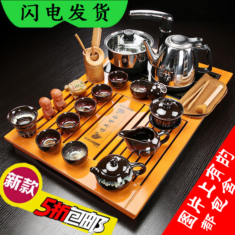 Violet arenaceous kung fu tea set suits for domestic small set of ceramic cups contracted tea tray automatic integrated tea combination