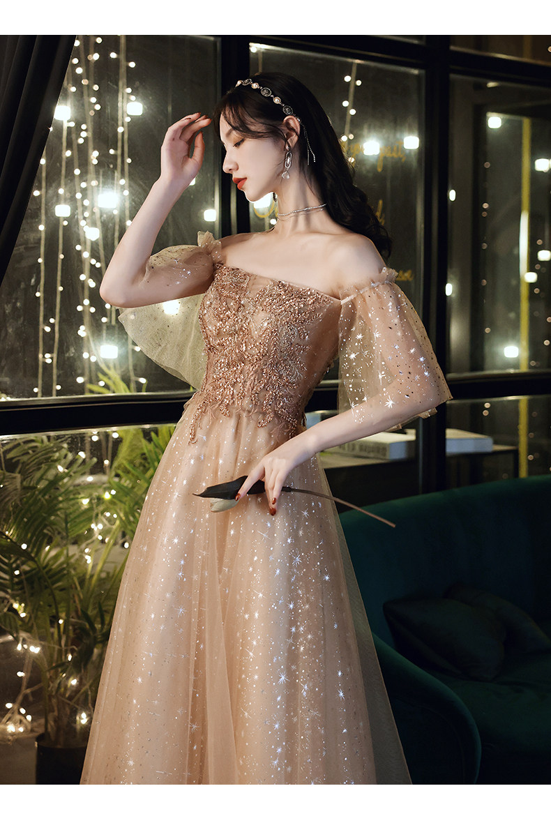 宴会晚礼服裙女2022新款气质主持人香槟色年会仙气