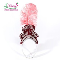 Jasmine party) Happy New Year Happy HappyNewYear Feather Head Accessories Letter Bright Pink Photo Gathering Hair Stirrup