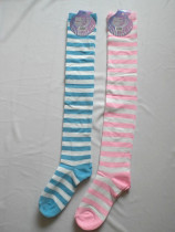 cosplay socks women Blue and White White Stripes high socks stripes over the knee stockings Japanese students socks
