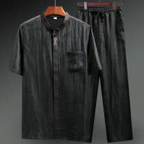 Xiangyun yarn Tang suit male summer grandfather short sleeve mulberry silk coat silk silk satin father suit middle-aged and elderly mens clothing