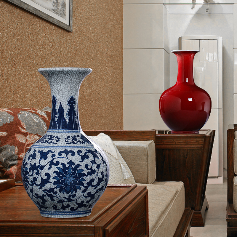 Jingdezhen blue and white porcelain vases, pottery and porcelain vase furnishing articles flower arranging new Chinese style household rich ancient frame sitting room adornment