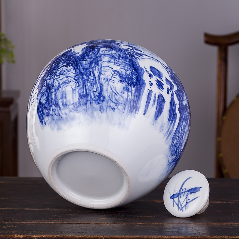 The Master of jingdezhen famous blue and white ten catties outfit Wu Wenhan hand - made ceramic terms bottle 10 jins jars jugs seal