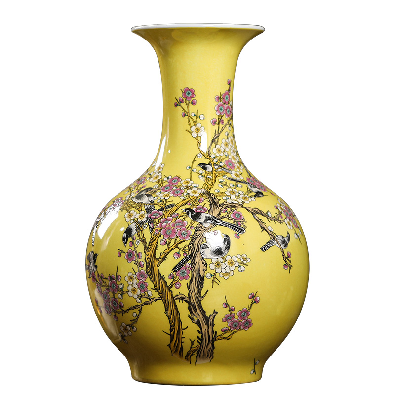 Jingdezhen ceramics vase furnishing articles yellow the design of the sitting room TV ark adornment of Chinese style household porcelain arranging flowers