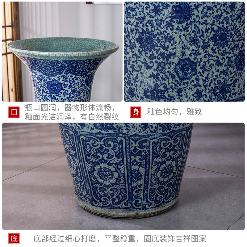 Jingdezhen ceramics of large blue and white porcelain vase wrapped branch lotus home sitting room adornment study big furnishing articles