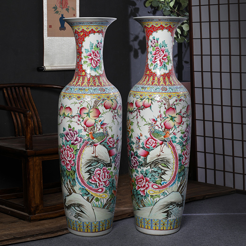 Jingdezhen ceramic floor big vase archaize manual powder enamel sitting room furnishing articles furnishing articles hotel decoration