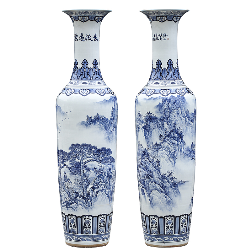 Jingdezhen ceramic antique blue - and - white decoration to the hotel the sitting room of large vase furnishing articles opening gifts large catastrophic