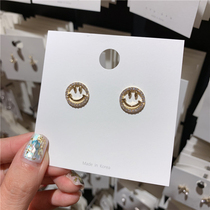 Chow Tai Fook Huamei micro-inlaid smiling face earrings female temperament Korean personality creative earrings design sense small net red New
