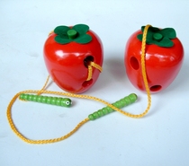 Intelligence toys Wooden large worm eating apple STRINGING toys String line stringing toys