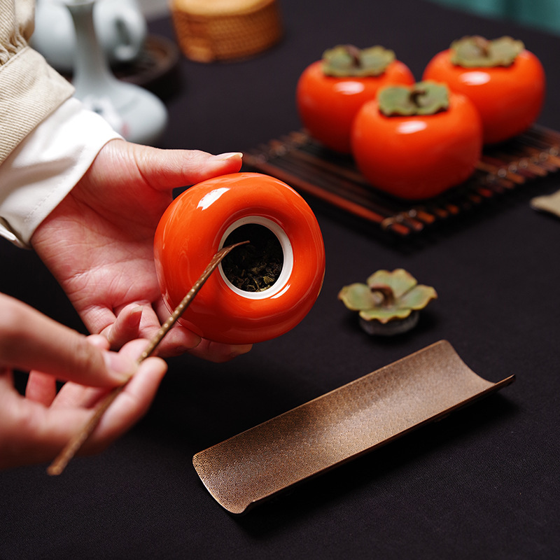 Persimmon Persimmon Persimmon ruyi ceramic creative household tea caddy fixings warehouse creative seal storage POTS furnishing articles flower POTS