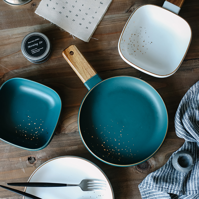 Creative ceramic wooden Nordic made wooden handle his bowl on the salad bowl of Japanese rainbow such as bowl food tableware soup bowl