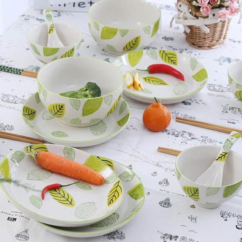 The Nordic INS hand - made leaves under glaze color porcelain tableware creative western food steak dishes household food dish bowl of soup bowl