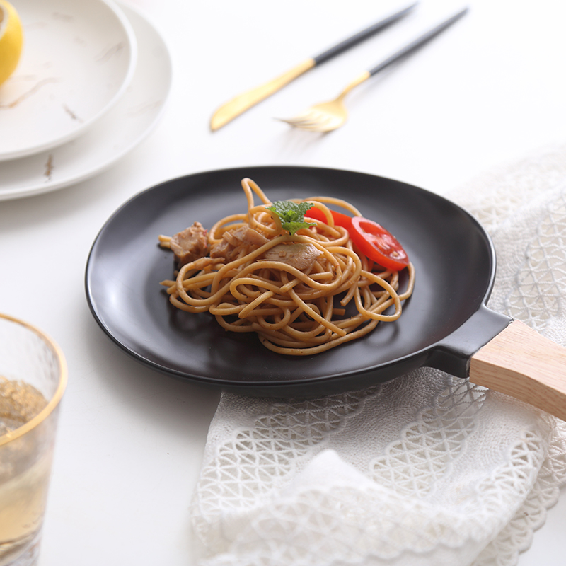 The Nordic tableware marble matte enrolled gold ceramic tableware with wood, ceramic disc steak plate western - style food plate of pasta dish