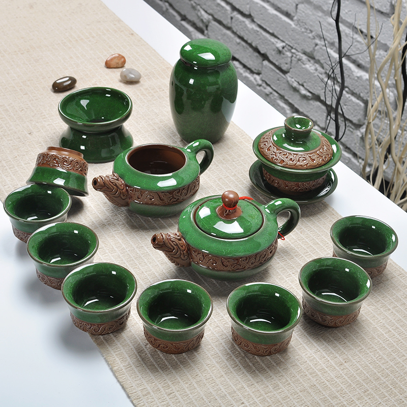 Art of a complete set of ice to crack kung fu tea set suits for relief dragon family teapot tea tureen tea caddy fixings