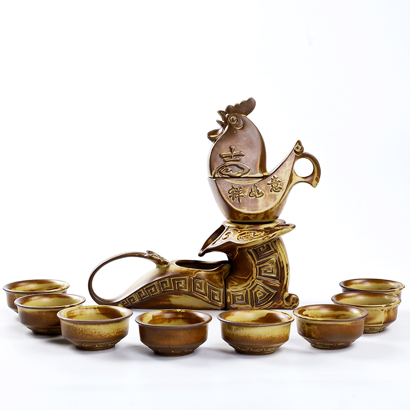 RenXin golden fortune coarse pottery semi - automatic kung fu tea set a complete set of creative ceramic lai air - defense hot automatic tea sets