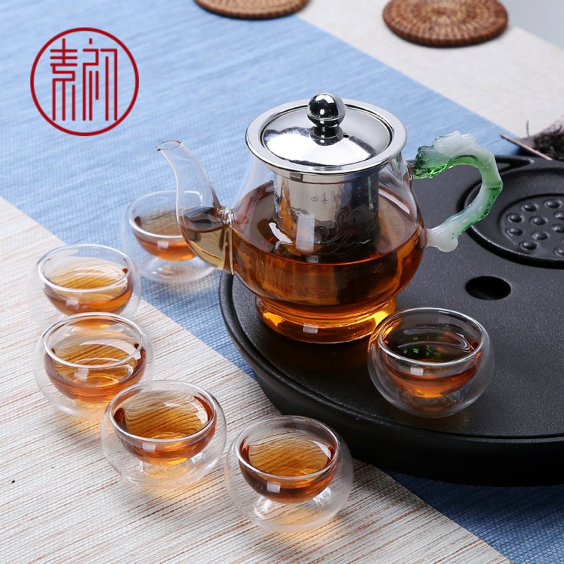 High temperature resistant stainless steel tank transparent mercifully kung fu tea scented tea glass ceramics glass teapot set on sale