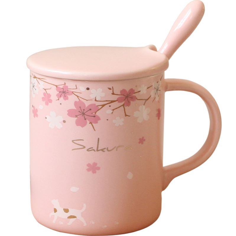 Japanese cherry blossom put mark cup with cover spoon gifts glass ceramic office coffee cup getting creative move trend