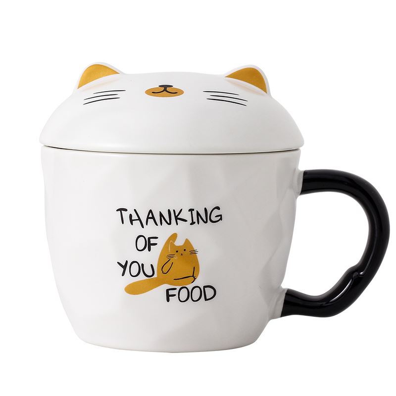 Creative express cat mark cup cartoon ceramic cup with cover spoon keller cup coffee cup couples cup for breakfast