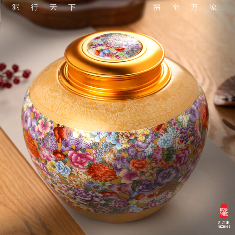 Jingdezhen with high - end paint POTS caddy fixings flagship stores apple as cans Chinese wind restoring ancient ways appreciation collection tank