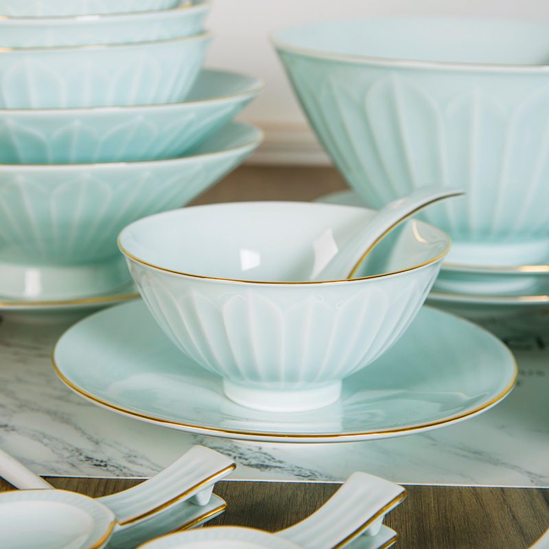 Jingdezhen flagship store tableware suit household contracted ceramic paint dishes suit family eat bowl of tableware