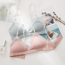 French underwear womens non-rimmed gathered thin triangle cup bra set Student high school girl sexy small bra