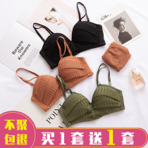 Underwear women without rims thin girl small chest sexy lace gathered bra set to close the pair of breast anti-sagging bra