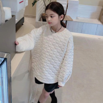 South Korean childrens clothing Girl Thickened Sweatshirt 2021 Autumn Winter New Children Han Edition Foreign Air Round Collar Cover Head Long Sleeve Blouse