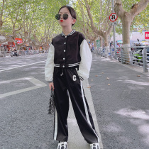 South Korean childrens clothing girl sports suit 2021 new autumn dress Womens Po Yangqi Han Edition Two sets of CUHK childrens parent-child