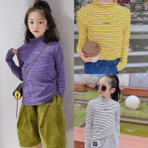 Youmi Left Korea Childrens Dress Children Striped Undershirt 2021 Autumn Winter New male and female Korean version Soft Neyhitch