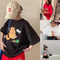 Korean children's T-shirts 2022 Spring and Summer boys and girls pure cotton tiger year cartoon printed short-sleeved pin clothes