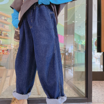 South Korean childrens clothing children jeans 2021 Autumn fit new male and female Korean version Old daddy pants loose straight drum pants long pants