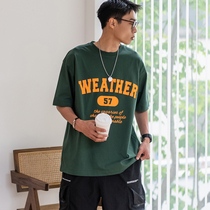 SKASEE summer new letter printed half sleeve T - shirt daytime retro 230g double yarn heavy cotton short sleeve man