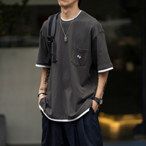 Japanese Tide Fake Two Short-Sleeve T-Shirts Men Summer Thin Oversize Loose Couple Wash Semi-Sleeved Shirt