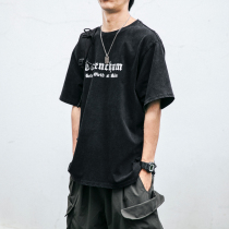 American retro heavy pound washed with short sleeves T-shirt male boomer summer loose lovers letter printed half sleeve undershirt