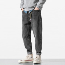 American vintage old straight jeans mens loose feet pants youth Joker washed black Haren pants tide