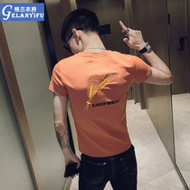 2021 summer New embroidery T-shirt men short sleeve Tide brand Korean version of slim trend social people Spirit guy half sleeve T